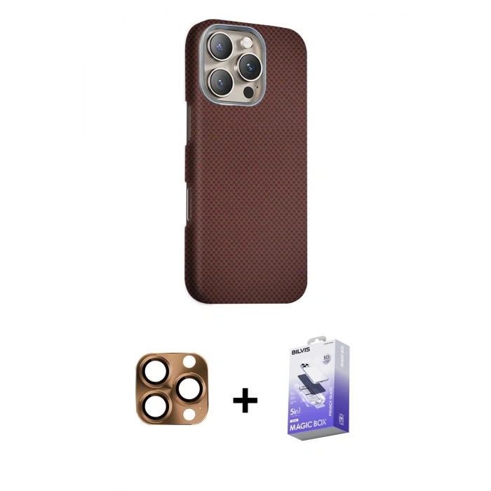 MARSİLYAN™- iPhone 16 Pro Max Kılıf Kozmos Klasik Prime - Siyah Bilvis 5in1 5D Magic Hayalet Cam Ekran Koruyucu + Pers Alüminyum Kamera Lens - CLTM