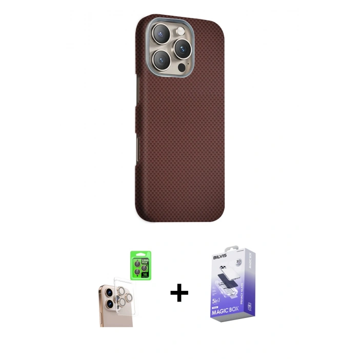 MARSİLYAN™- iPhone 16 Pro Max Kılıf Kozmos Klasik Prime - Siyah Bilvis 5in1 5D Magic Hayalet Cam Ekran Koruyucu + Raze Metal Kamera Lens - NLGY