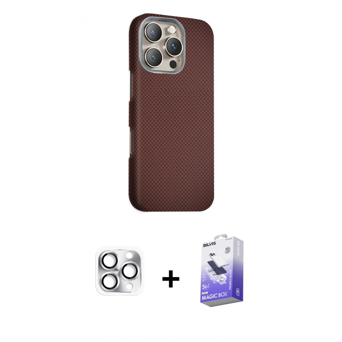 MARSİLYAN™- iPhone 16 Pro Max Kılıf Kozmos Klasik Prime - Siyah Bilvis 5in1 5D Magic Hayalet Cam Ekran Koruyucu + Pers Alüminyum Kamera Lens - GS
