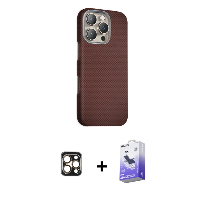 MARSİLYAN™- iPhone 16 Pro Max Kılıf Kozmos Klasik Prime - Siyah Bilvis 5in1 5D Magic Hayalet Cam Ekran Koruyucu + PVD Metal Kamera Lens - GD
