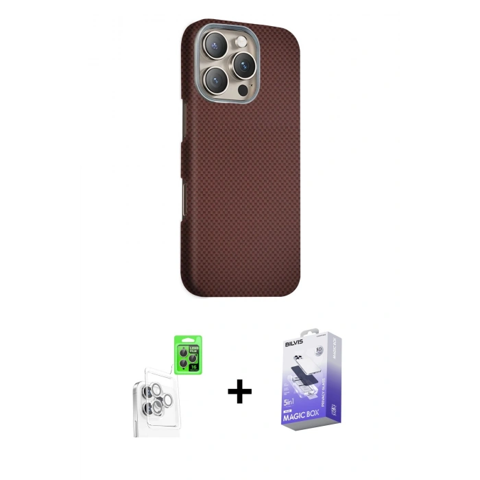 MARSİLYAN™- iPhone 16 Pro Max Kılıf Kozmos Klasik Prime - Siyah Bilvis 5in1 5D Magic Hayalet Cam Ekran Koruyucu + Raze Metal Kamera Lens - BZ