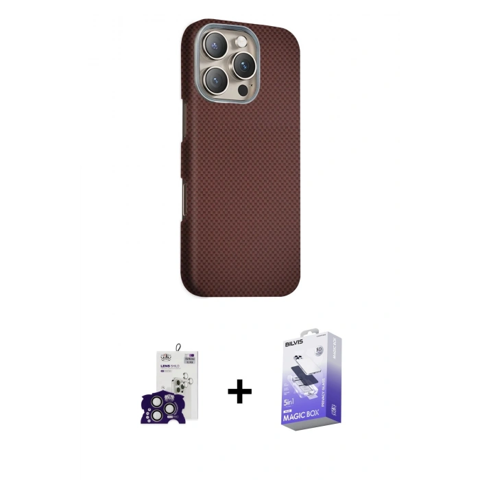 MARSİLYAN™- iPhone 16 Pro Max Kılıf Kozmos Klasik Prime - Siyah Bilvis 5in1 5D Magic Hayalet Cam Ekran Koruyucu + Titanyum Gri Bilvis Titan Kamera Lens
