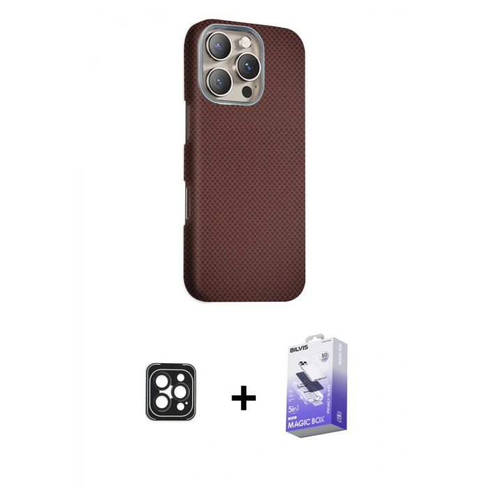 MARSİLYAN™- iPhone 16 Pro Max Kılıf Kozmos Klasik Prime - Siyah Bilvis 5in1 5D Magic Hayalet Cam Ekran Koruyucu + Siyah PVD Metal Kamera Lens