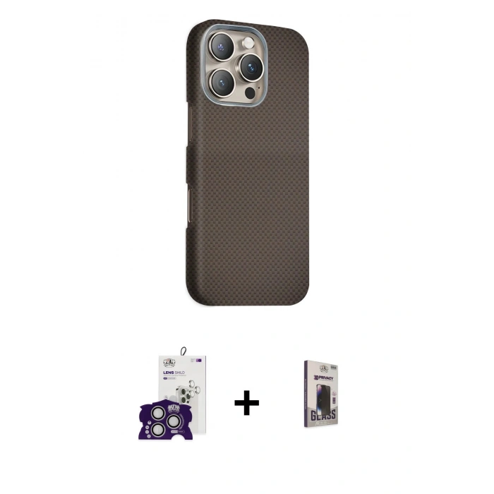 MARSİLYAN™- iPhone 16 Pro Max Kılıf Kozmos Klasik Prime - Siyah Bilvis Hayalet Cam Ekran Koruyucu + Bilvis Titan Kamera Lens - GS