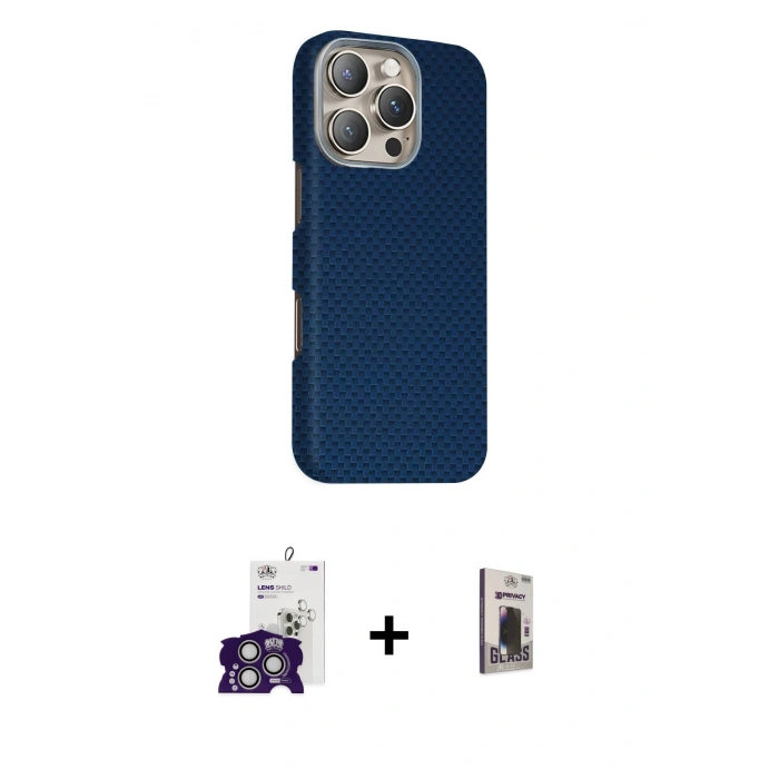 MARSİLYAN™- iPhone 16 Pro Max Kılıf Kozmos Klasik Prime - Siyah Bilvis Hayalet Cam Ekran Koruyucu + Bilvis Titan Kamera Lens - GS