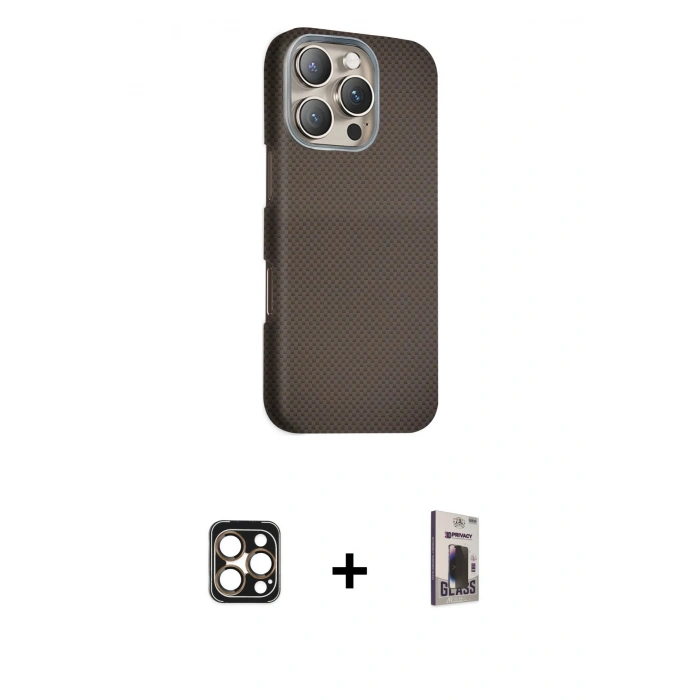 MARSİLYAN™- iPhone 16 Pro Max Kılıf Kozmos Klasik Prime - Siyah Bilvis Hayalet Cam Ekran Koruyucu + PVD Metal Kamera Lens - GD