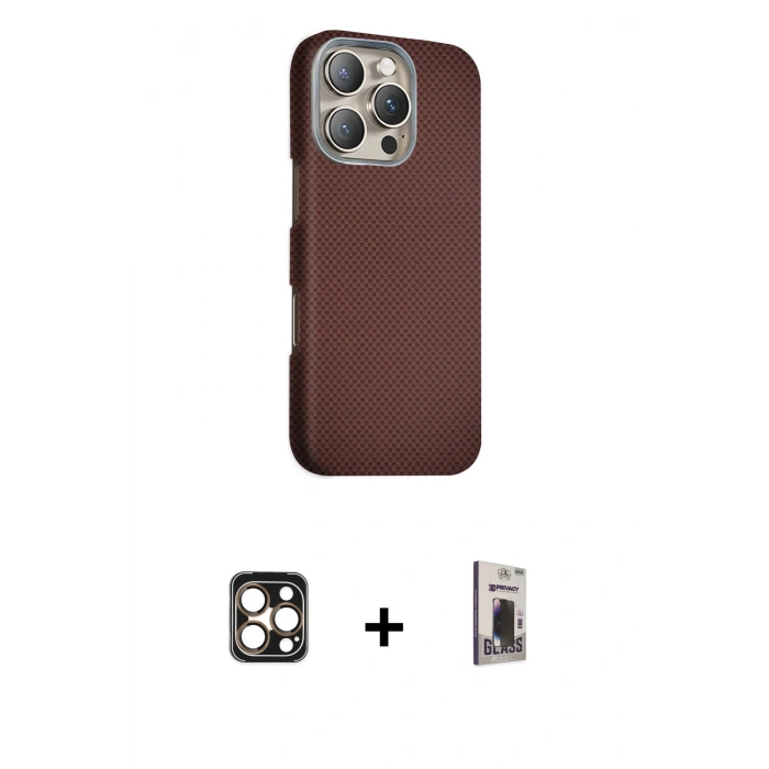 MARSİLYAN™- iPhone 16 Pro Max Kılıf Kozmos Klasik Prime - Siyah Bilvis Hayalet Cam Ekran Koruyucu + PVD Metal Kamera Lens - GD