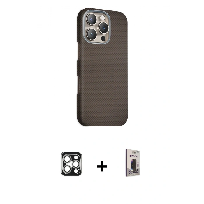 MARSİLYAN™- iPhone 16 Pro Max Kılıf Kozmos Klasik Prime - Siyah Bilvis Hayalet Cam Ekran Koruyucu + PVD Metal Kamera Lens - GS