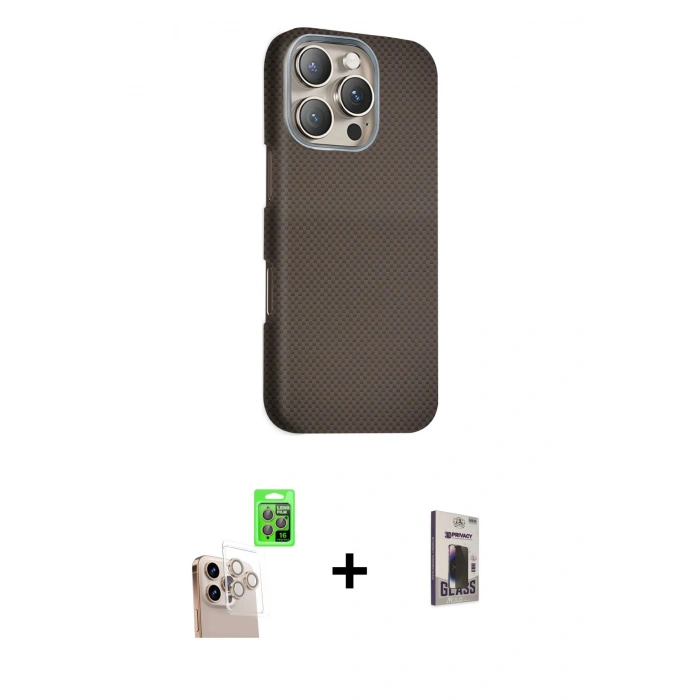 MARSİLYAN™- iPhone 16 Pro Max Kılıf Kozmos Klasik Prime - Siyah Bilvis Hayalet Cam Ekran Koruyucu + Raze Metal Kamera Lens - NLGY