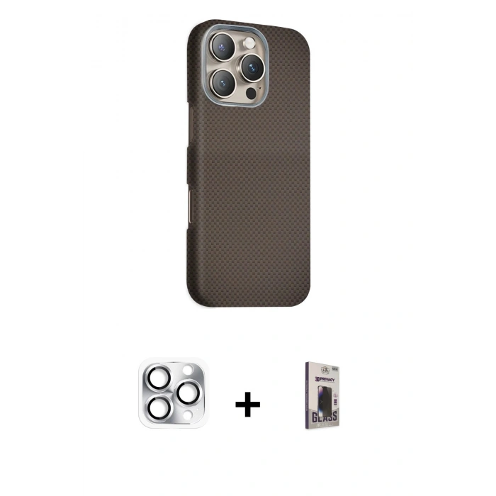 MARSİLYAN™- iPhone 16 Pro Max Kılıf Kozmos Klasik Prime - Siyah Bilvis Hayalet Cam Ekran Koruyucu + Pers Alüminyum Kamera Lens - GS