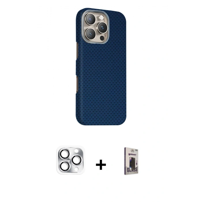MARSİLYAN™- iPhone 16 Pro Max Kılıf Kozmos Klasik Prime - Siyah Bilvis Hayalet Cam Ekran Koruyucu + Pers Alüminyum Kamera Lens - GS