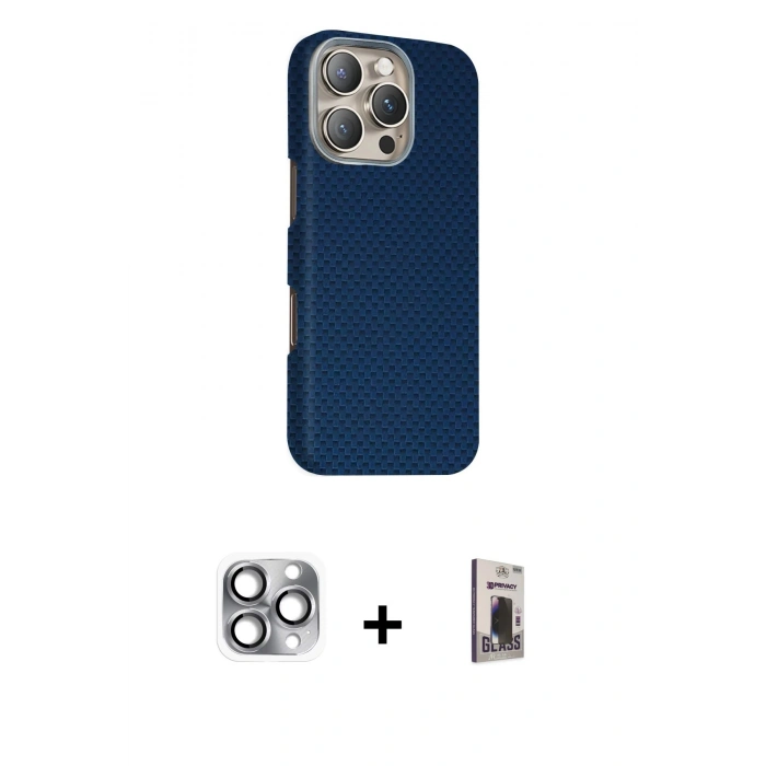 MARSİLYAN™- iPhone 16 Pro Max Kılıf Kozmos Klasik Prime - Siyah Bilvis Hayalet Cam Ekran Koruyucu + Pers Alüminyum Kamera Lens - GI