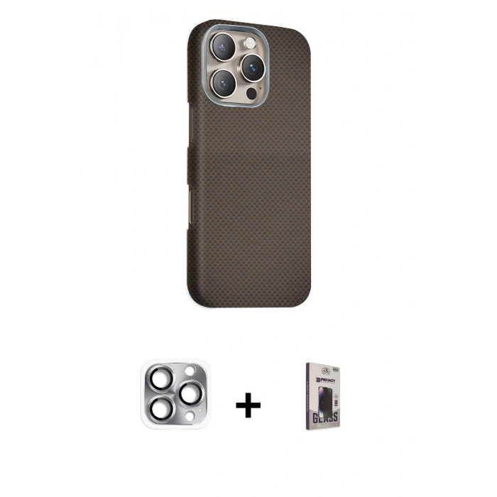 MARSİLYAN™- iPhone 16 Pro Max Kılıf Kozmos Klasik Prime - Siyah Bilvis Hayalet Cam Ekran Koruyucu + Pers Alüminyum Kamera Lens - GI