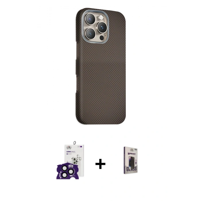 MARSİLYAN™- iPhone 16 Pro Max Kılıf Kozmos Klasik Prime - Siyah Bilvis Hayalet Cam Ekran Koruyucu + Bilvis Titan Kamera Lens - SH