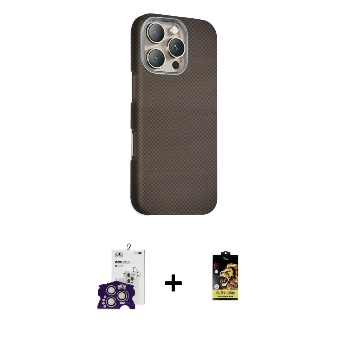 MARSİLYAN™- iPhone 16 Pro Max Kılıf Kozmos Klasik Prime - Siyah Buffer Cam Ekran Koruyucu + Bilvis Titan Kamera Lens - GS