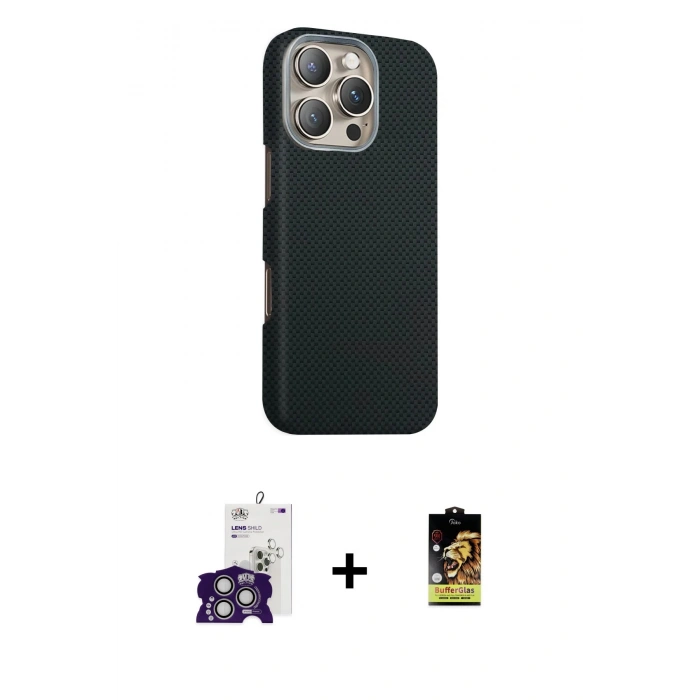 MARSİLYAN™- iPhone 16 Pro Max Kılıf Kozmos Klasik Prime - Siyah Buffer Cam Ekran Koruyucu + Bilvis Titan Kamera Lens - GS