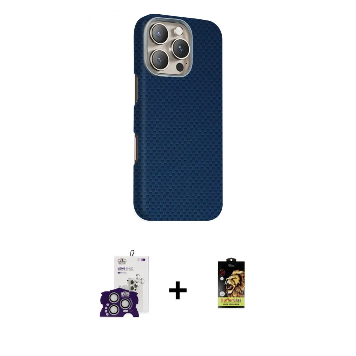 MARSİLYAN™- iPhone 16 Pro Max Kılıf Kozmos Klasik Prime - Siyah Buffer Cam Ekran Koruyucu + Bilvis Titan Kamera Lens - GS