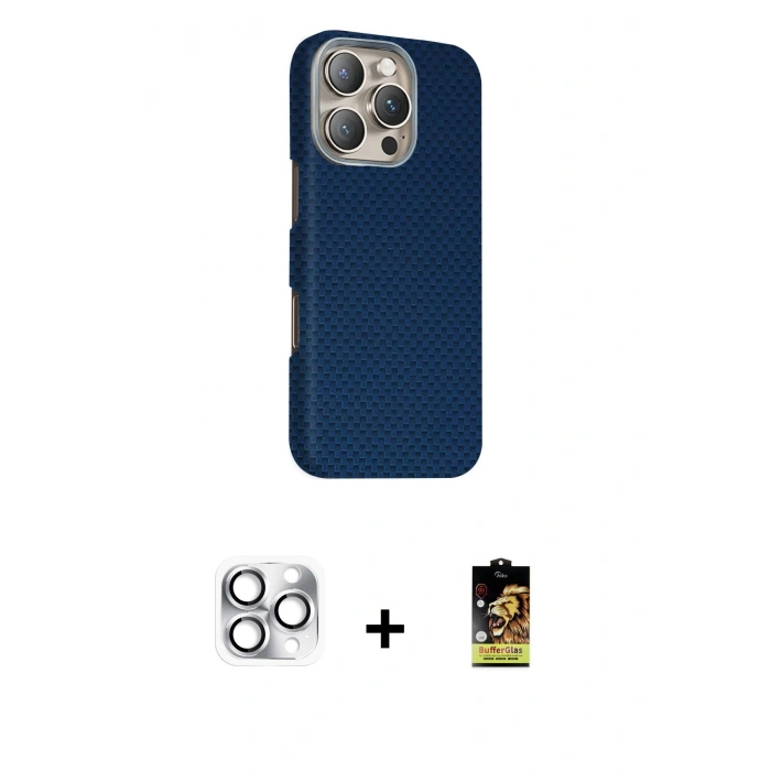 MARSİLYAN™- iPhone 16 Pro Max Kılıf Kozmos Klasik Prime - Siyah Buffer Cam Ekran Koruyucu + Gümüş Pers Alüminyum Kamera Lens