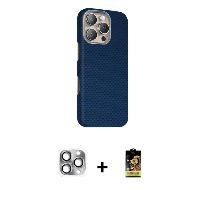 MARSİLYAN™- iPhone 16 Pro Max Kılıf Kozmos Klasik Prime - Siyah Buffer Cam Ekran Koruyucu + Pers Alüminyum Kamera Lens - GI
