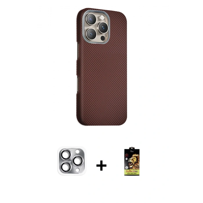 MARSİLYAN™- iPhone 16 Pro Max Kılıf Kozmos Klasik Prime - Siyah Buffer Cam Ekran Koruyucu + Pers Alüminyum Kamera Lens - GI