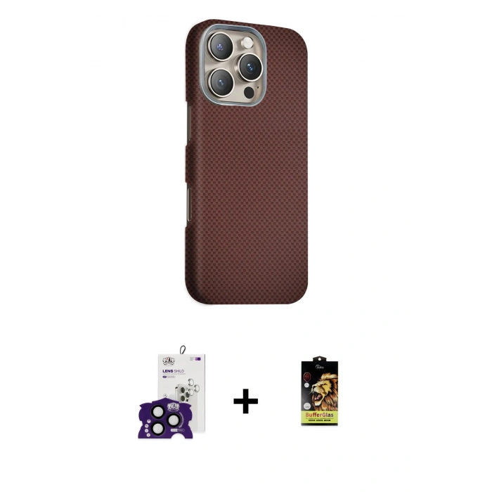 MARSİLYAN™- iPhone 16 Pro Max Kılıf Kozmos Klasik Prime - Siyah Buffer Cam Ekran Koruyucu + Bilvis Titan Kamera Lens - SH