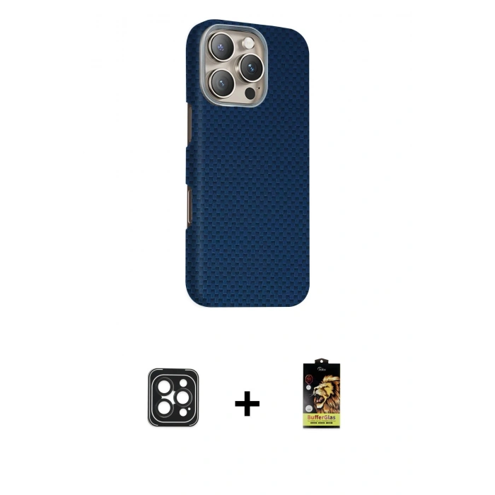 MARSİLYAN™- iPhone 16 Pro Max Kılıf Kozmos Klasik Prime - Siyah Buffer Cam Ekran Koruyucu + PVD Metal Kamera Lens - SH