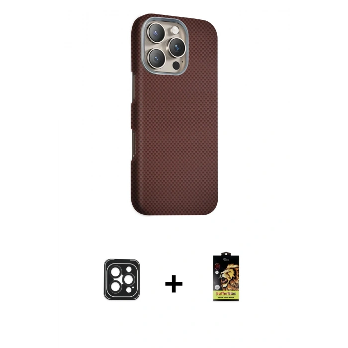 MARSİLYAN™- iPhone 16 Pro Max Kılıf Kozmos Klasik Prime - Siyah Buffer Cam Ekran Koruyucu + PVD Metal Kamera Lens - SH