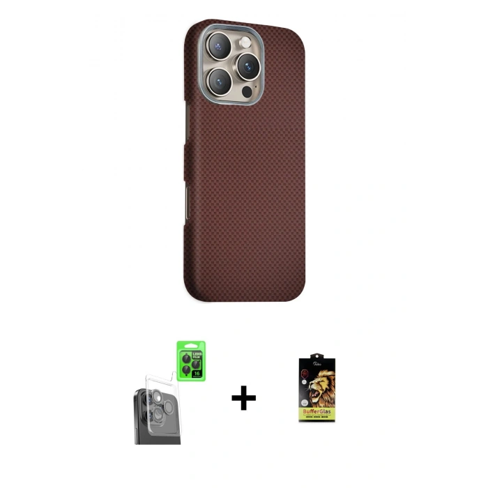 MARSİLYAN™- iPhone 16 Pro Max Kılıf Kozmos Klasik Prime - Siyah Buffer Cam Ekran Koruyucu + Raze Metal Kamera Lens - SH