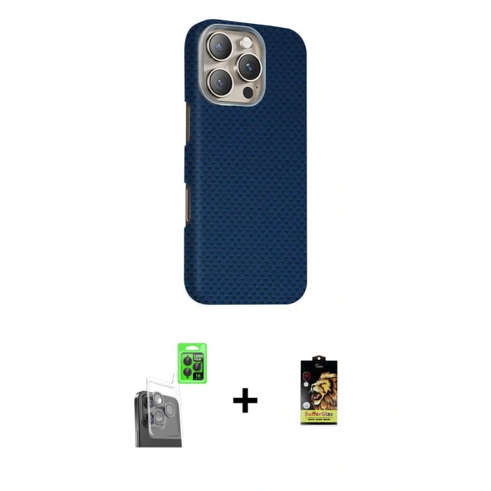 MARSİLYAN™- iPhone 16 Pro Max Kılıf Kozmos Klasik Prime - Siyah Buffer Cam Ekran Koruyucu + Raze Metal Kamera Lens - SH