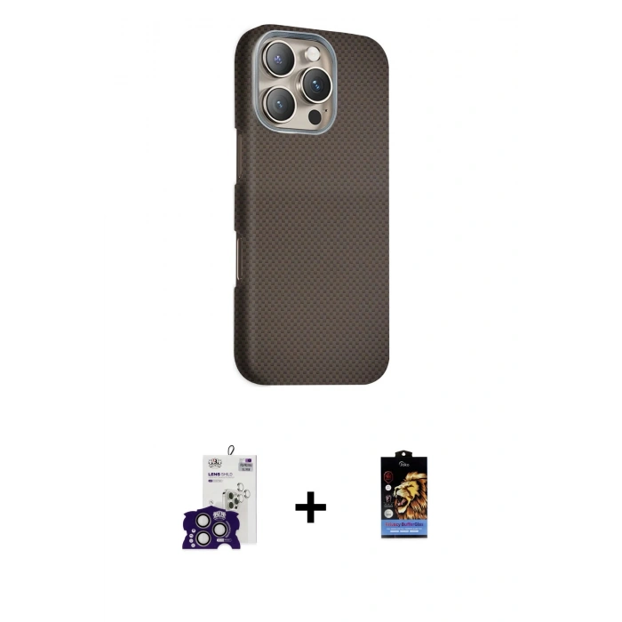 MARSİLYAN™- iPhone 16 Pro Max Kılıf Kozmos Klasik Prime - Siyah Buffer Hayalet Cam Ekran Koruyucu + Bilvis Titan Kamera Lens - TMGI