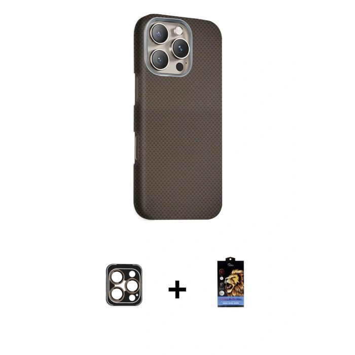 MARSİLYAN™- iPhone 16 Pro Max Kılıf Kozmos Klasik Prime - Siyah Buffer Hayalet Cam Ekran Koruyucu + PVD Metal Kamera Lens - GD