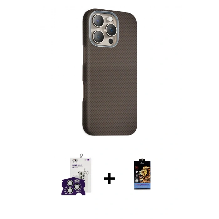 MARSİLYAN™- iPhone 16 Pro Max Kılıf Kozmos Klasik Prime - Siyah Buffer Hayalet Cam Ekran Koruyucu + Bilvis Titan Kamera Lens - GS