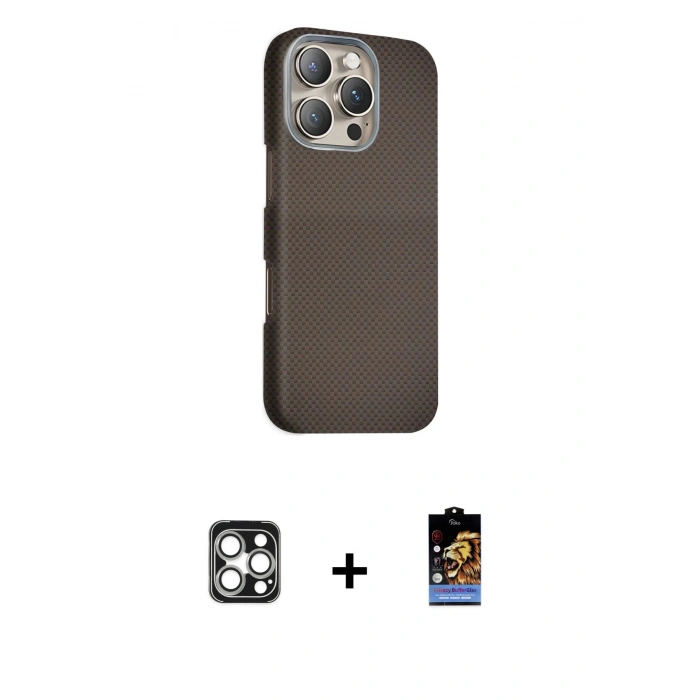 MARSİLYAN™- iPhone 16 Pro Max Kılıf Kozmos Klasik Prime - Siyah Buffer Hayalet Cam Ekran Koruyucu + PVD Metal Kamera Lens - GS