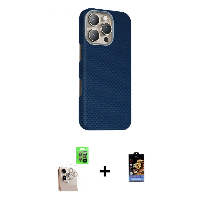 MARSİLYAN™- iPhone 16 Pro Max Kılıf Kozmos Klasik Prime - Siyah Buffer Hayalet Cam Ekran Koruyucu + Raze Metal Kamera Lens - NLGY