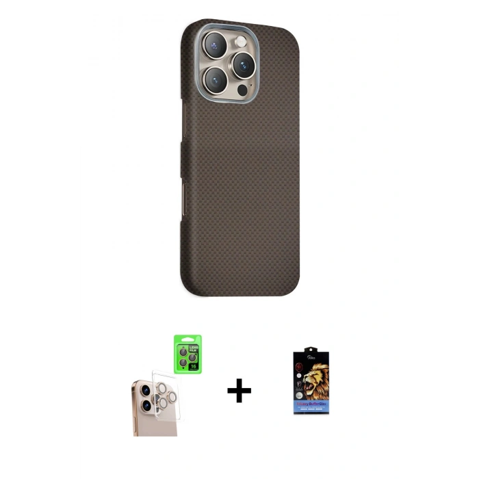 MARSİLYAN™- iPhone 16 Pro Max Kılıf Kozmos Klasik Prime - Siyah Buffer Hayalet Cam Ekran Koruyucu + Raze Metal Kamera Lens - NLGY