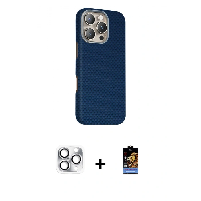MARSİLYAN™- iPhone 16 Pro Max Kılıf Kozmos Klasik Prime - Siyah Buffer Hayalet Cam Ekran Koruyucu + Pers Alüminyum Kamera Lens - GS