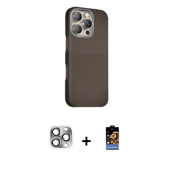 MARSİLYAN™- iPhone 16 Pro Max Kılıf Kozmos Klasik Prime - Siyah Buffer Hayalet Cam Ekran Koruyucu + Pers Alüminyum Kamera Lens - GI