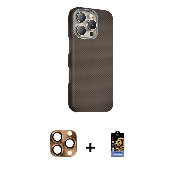 MARSİLYAN™- iPhone 16 Pro Max Kılıf Kozmos Klasik Prime - Siyah Buffer Hayalet Cam Ekran Koruyucu + Pers Alüminyum Kamera Lens - CLTM