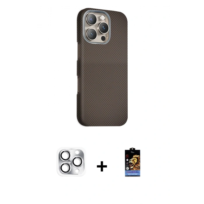 MARSİLYAN™- iPhone 16 Pro Max Kılıf Kozmos Klasik Prime - Siyah Buffer Hayalet Cam Ekran Koruyucu + Pers Alüminyum Kamera Lens - GS
