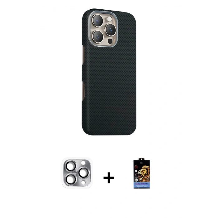 MARSİLYAN™- iPhone 16 Pro Max Kılıf Kozmos Klasik Prime - Siyah Buffer Hayalet Cam Ekran Koruyucu + Pers Alüminyum Kamera Lens - GI