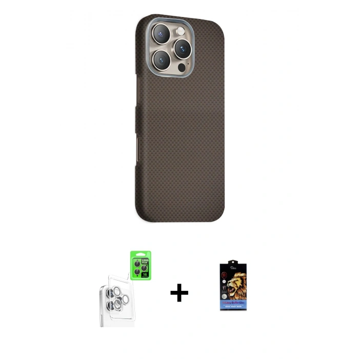 MARSİLYAN™- iPhone 16 Pro Max Kılıf Kozmos Klasik Prime - Siyah Buffer Hayalet Cam Ekran Koruyucu + Raze Metal Kamera Lens - BZ