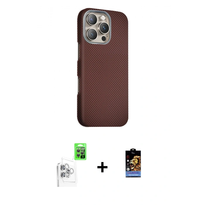 MARSİLYAN™- iPhone 16 Pro Max Kılıf Kozmos Klasik Prime - Siyah Buffer Hayalet Cam Ekran Koruyucu + Raze Metal Kamera Lens - BZ