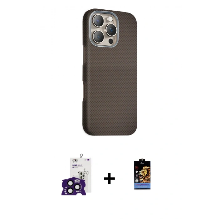 MARSİLYAN™- iPhone 16 Pro Max Kılıf Kozmos Klasik Prime - Siyah Buffer Hayalet Cam Ekran Koruyucu + Bilvis Titan Kamera Lens - SH