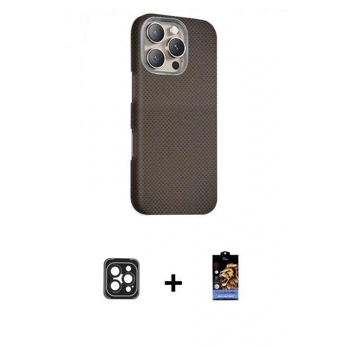 MARSİLYAN™- iPhone 16 Pro Max Kılıf Kozmos Klasik Prime - Siyah Buffer Hayalet Cam Ekran Koruyucu + Siyah PVD Metal Kamera Lens