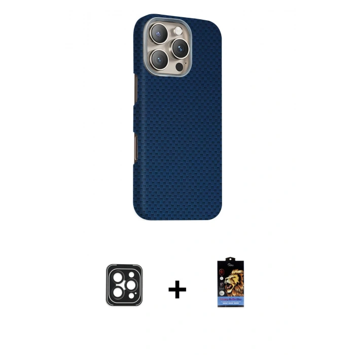MARSİLYAN™- iPhone 16 Pro Max Kılıf Kozmos Klasik Prime - Siyah Buffer Hayalet Cam Ekran Koruyucu + Siyah PVD Metal Kamera Lens