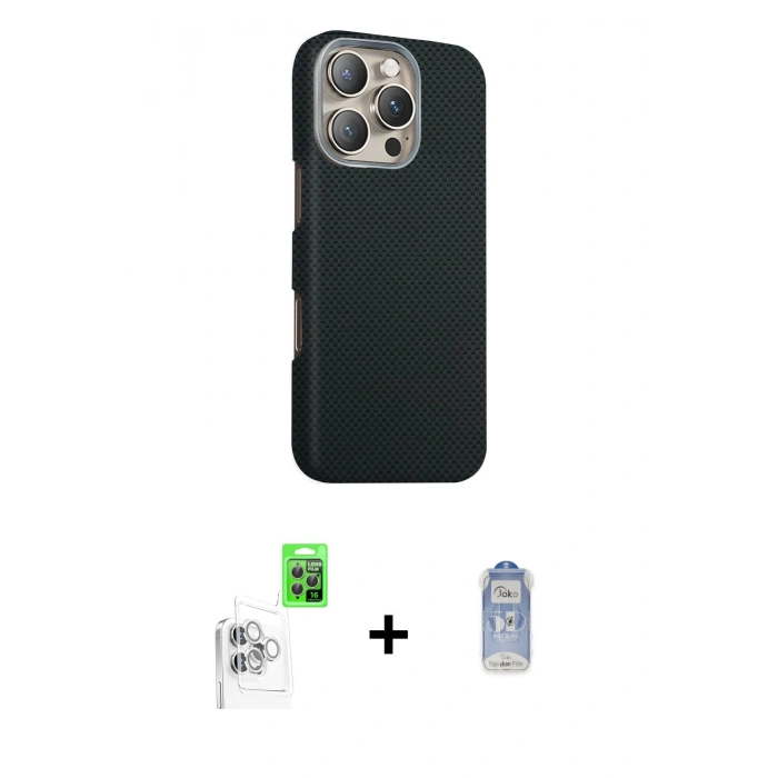 MARSİLYAN™- iPhone 16 Pro Max Kılıf Kozmos Klasik Prime - Siyah Joko Magic 5D Cam + Raze Metal Kamera Lens - BZ