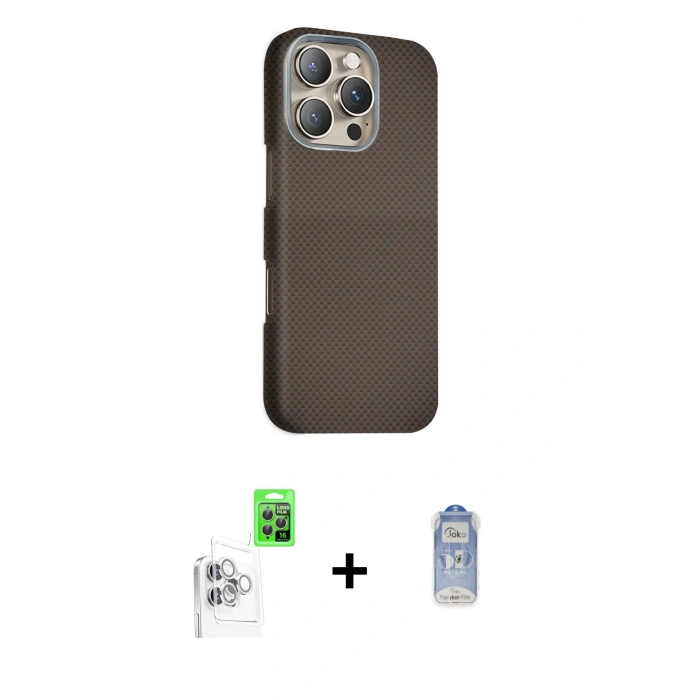 MARSİLYAN™- iPhone 16 Pro Max Kılıf Kozmos Klasik Prime - Siyah Joko Magic 5D Cam + Raze Metal Kamera Lens - BZ