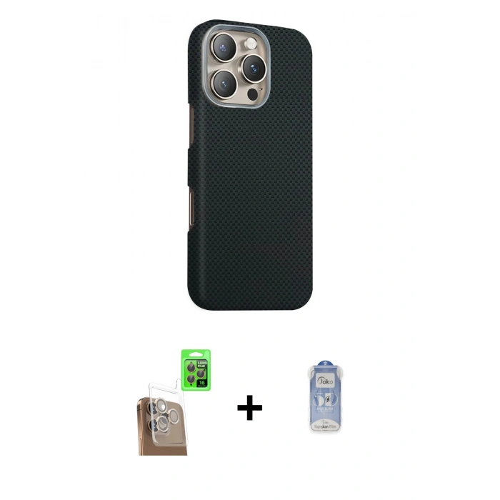 MARSİLYAN™- iPhone 16 Pro Max Kılıf Kozmos Klasik Prime - Siyah Joko Magic 5D Cam + Raze Metal Kamera Lens - CLTM