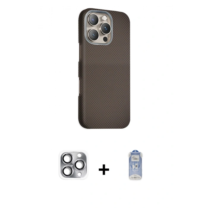 MARSİLYAN™- iPhone 16 Pro Max Kılıf Kozmos Klasik Prime - Siyah Joko Magic 5D Cam + Pers Alüminyum Kamera Lens - GI