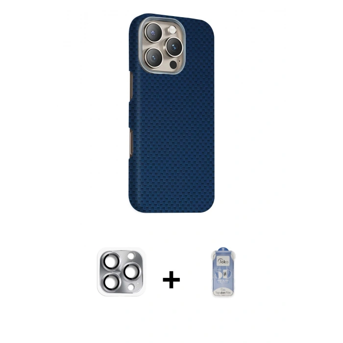 MARSİLYAN™- iPhone 16 Pro Max Kılıf Kozmos Klasik Prime - Siyah Joko Magic 5D Cam + Pers Alüminyum Kamera Lens - GI